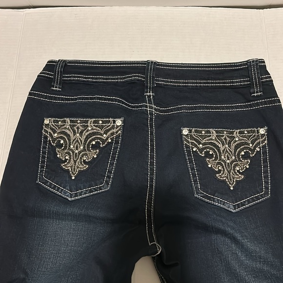 Reba size 12 Rhinestone Studded Dressy Strech Dark Wash boot cut jeans - Picture 6 of 13